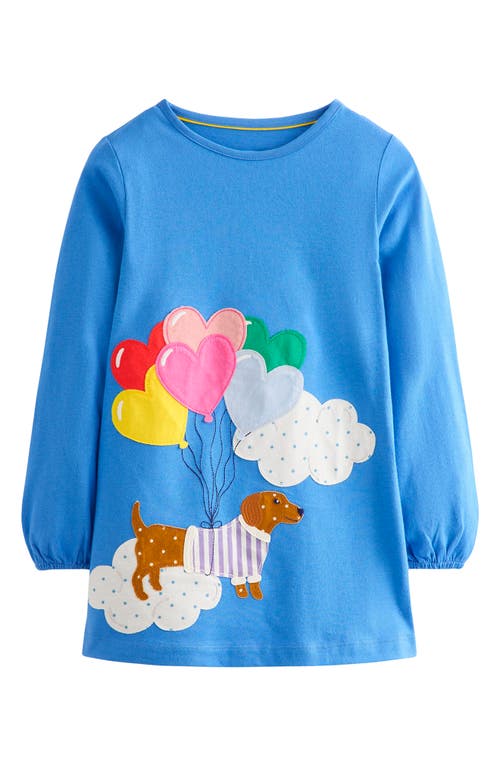 Mini Boden Appliqué Jersey Tunic Peacock Plume Blue Dog Girls Boden In Peacock Plume Blue Dog