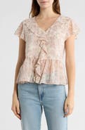 Melrose and Market Flutter Sleeve Chiffon Peplum Top