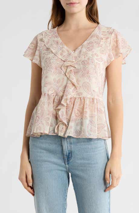 Melrose and Market Flutter Sleeve Chiffon Peplum Top
