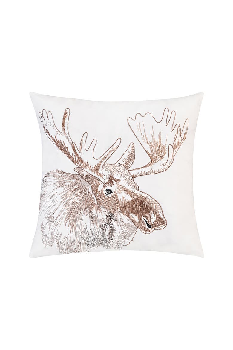 Moose Portrait Indoor/Outdoor Embroidered Accent Throw Pillow 18" x 18", Main, color, Brown