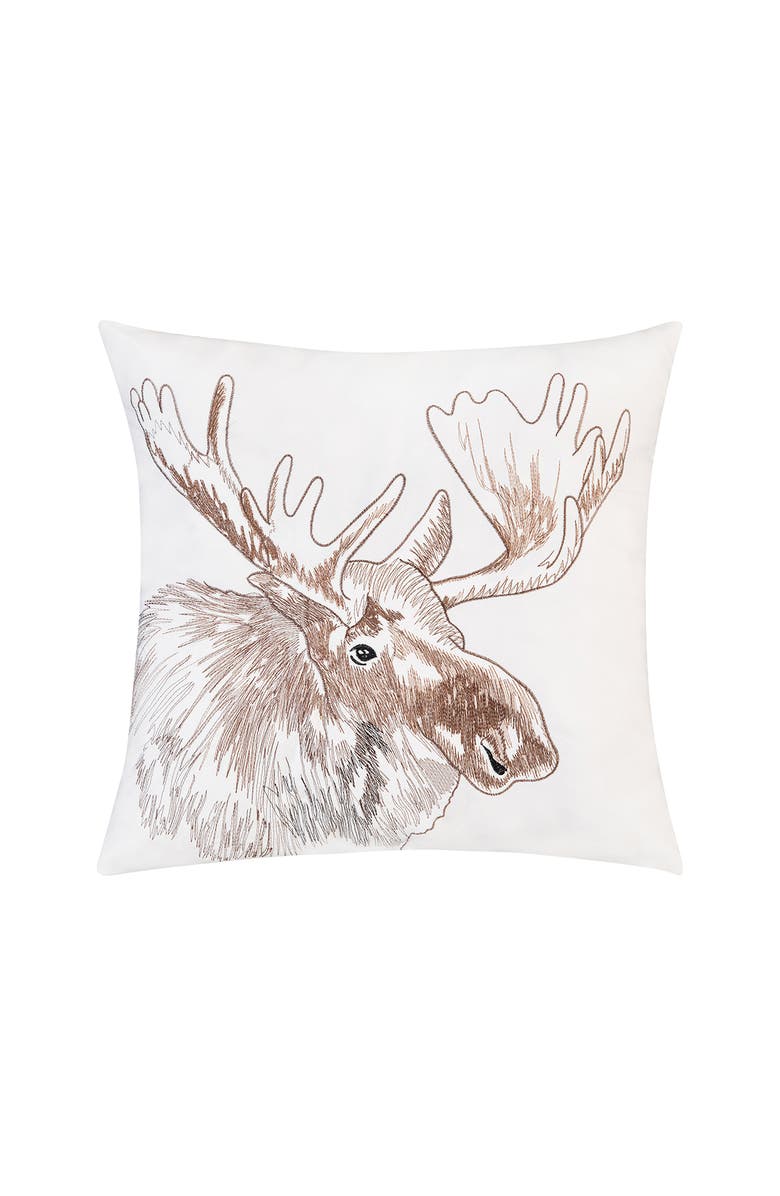 C&F Home Moose Portrait Indoor/Outdoor Embroidered Accent Throw Pillow 18" x 18", Main, color, Brown