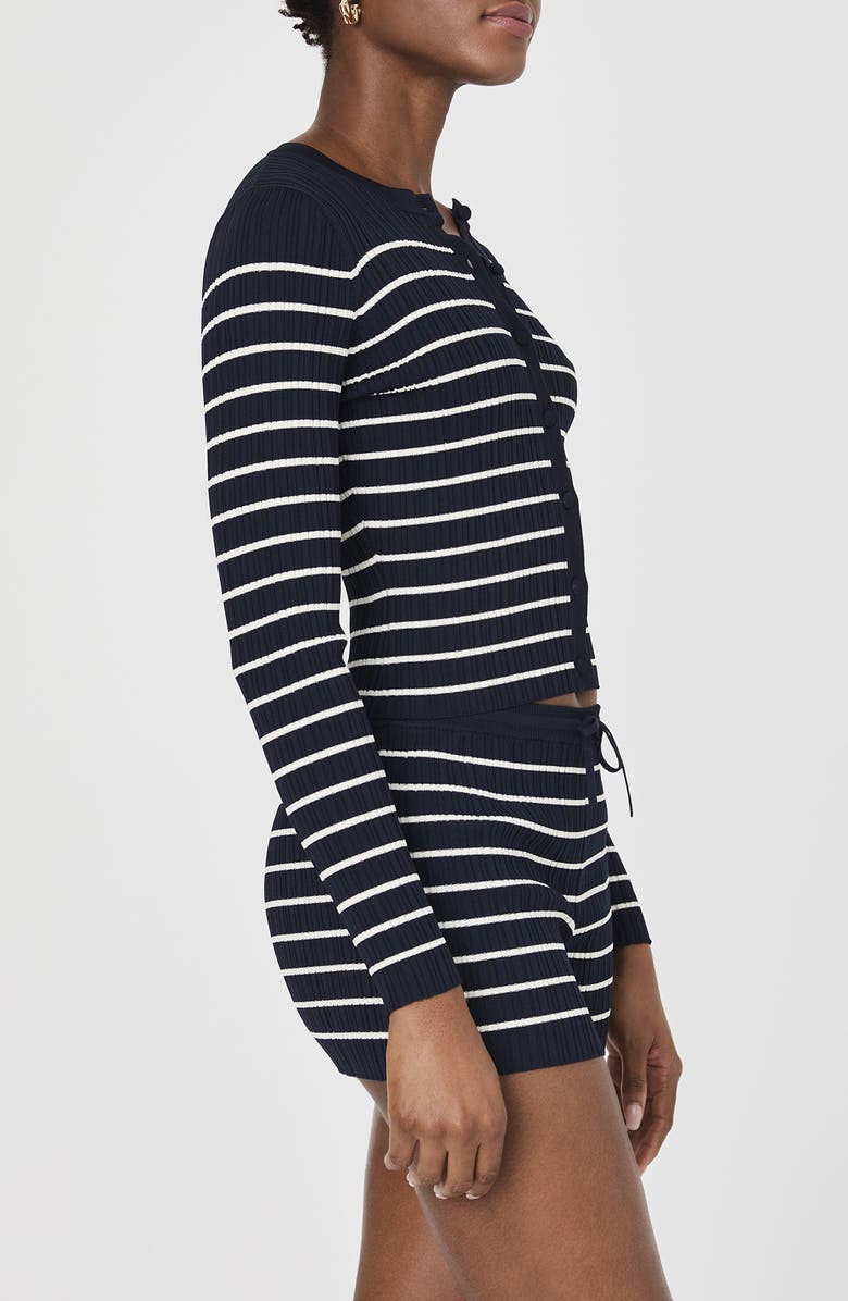 French Connection Stripe Rib Cardigan, Alternate, color, Marine-Porcelain Cream
