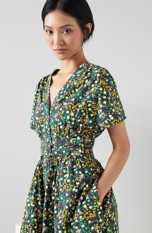 Lk Bennett Eva Meadow Midi Dress In Green/black Multi