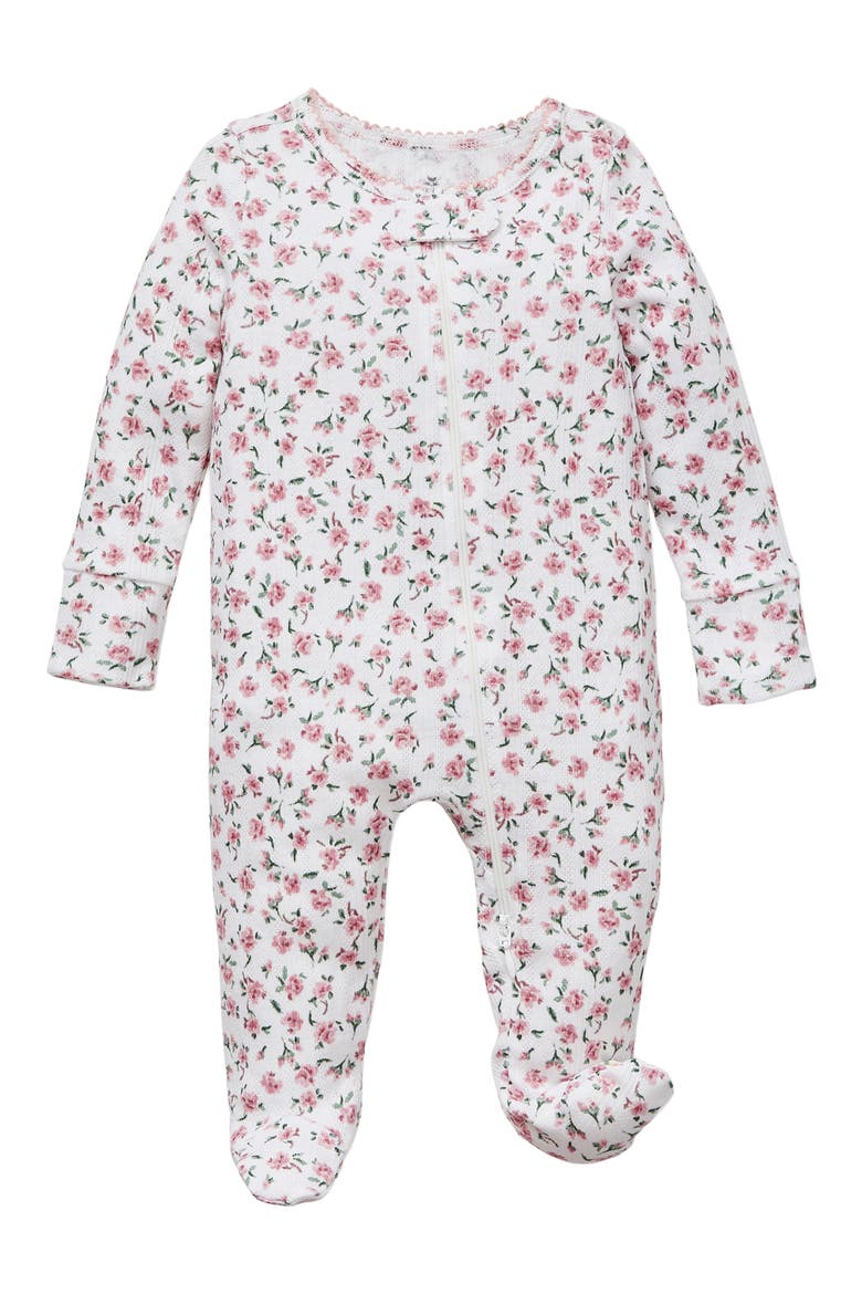 Pink Floral Pointelle Footie Romper, Main, color, PINK