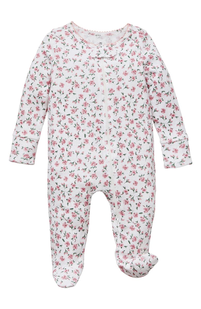 Petite Plume Pointelle Pima Cotton Zip Footie, Main, color, 