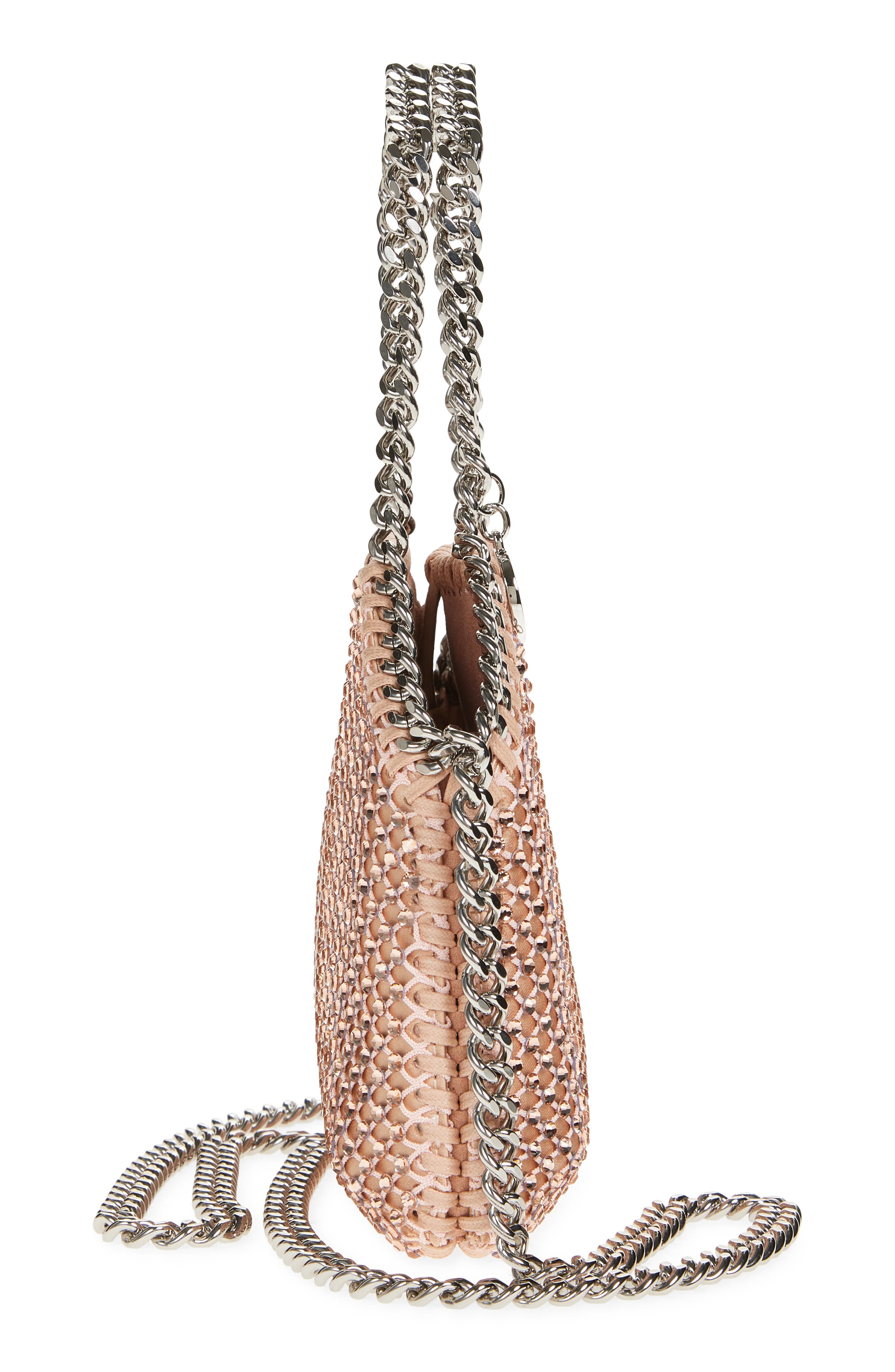 Stella McCartney Nano Falabella Crystal Mesh Crossbody Bag, Alternate, color, Light Peach
