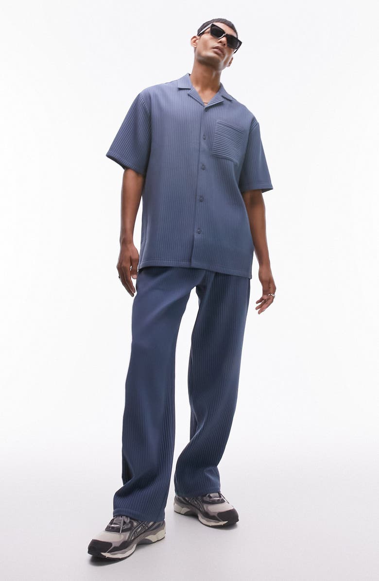 Topman Oversize Plissé Camp Shirt, Alternate, color, 