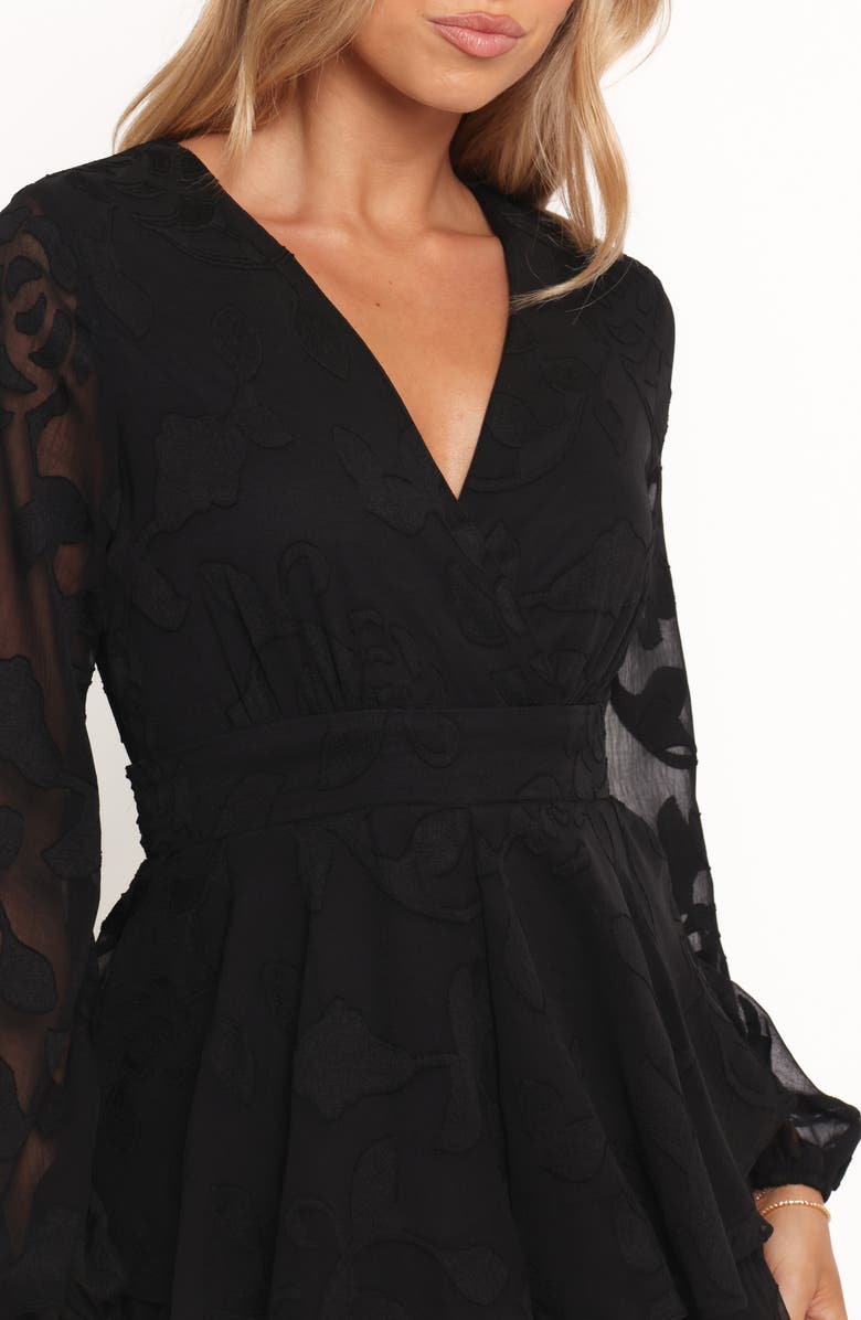 Petal & Pup Broxy Ruffle Long Sleeve Romper, Alternate, color, Black