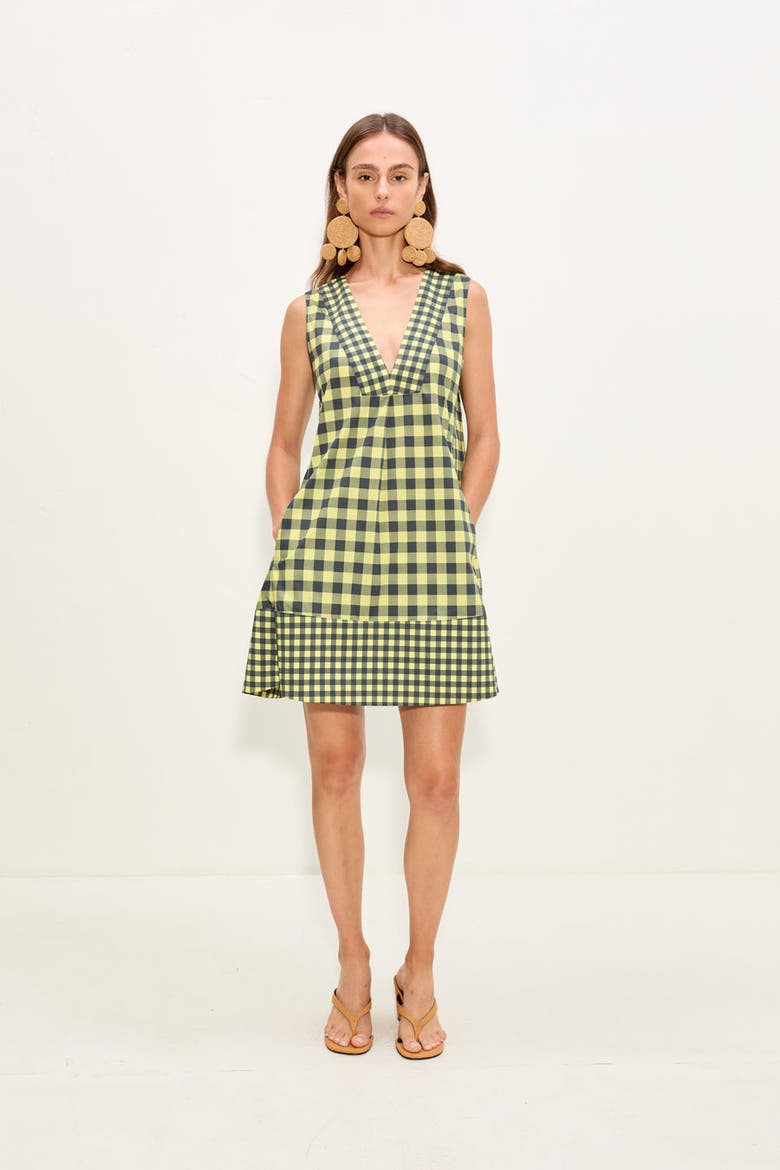 Mar Poplin Mini Dress, Main, color, Peridot/Ebony Gingham