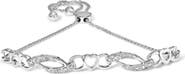 Haus of Brilliance Silver 1/10 Cttw Diamond Heart Link Adjustable Bolo Bracelet
