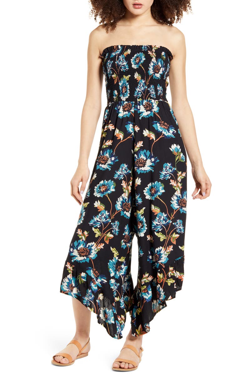 Angie Smocked Strapless Jumpsuit, Main, color, 