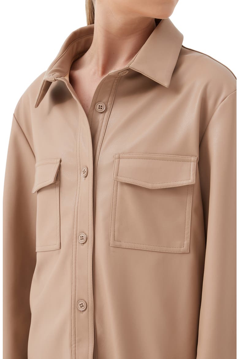 Lissa Faux Leather Button-Up Shirt, Alternate, color, BEIGE VEGAN LEATHER