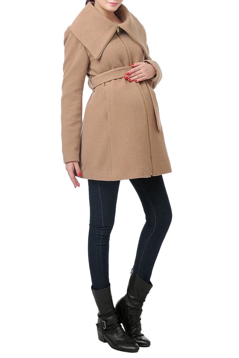 Mia High Collar Wool Blend Maternity Coat, Alternate, color, CAMEL