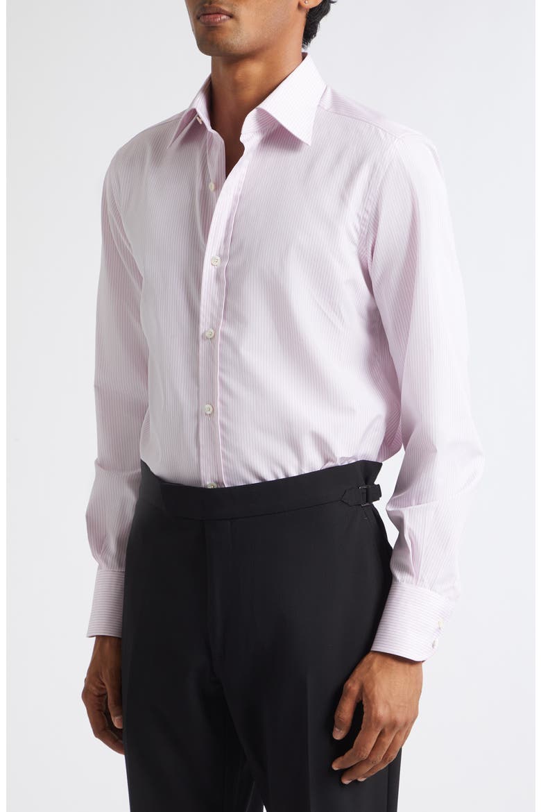 Classic Fit Striped Cotton Shirt, Alternate, color, PWA ROSE/ WHITE