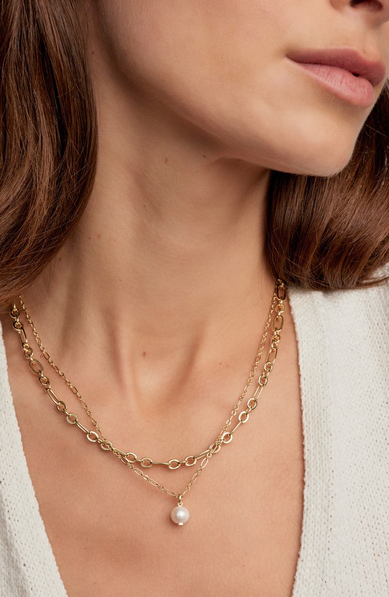 Kendra Scott Ashton Layered Freshwater Pearl Pendant Necklace, Alternate, color, Gold Freshwater Cultured Pearl