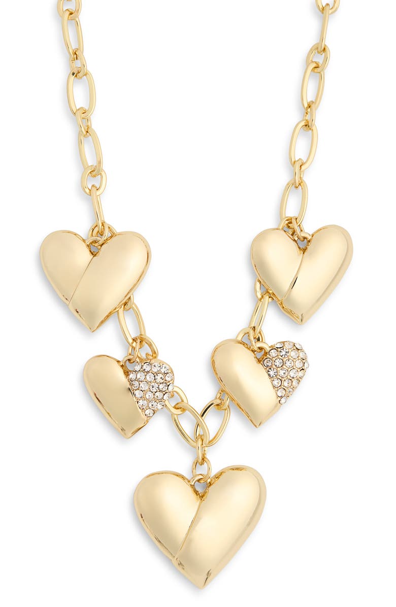 BaubleBar Pavé CZ Heart Charm Necklace, Main, color, Gold