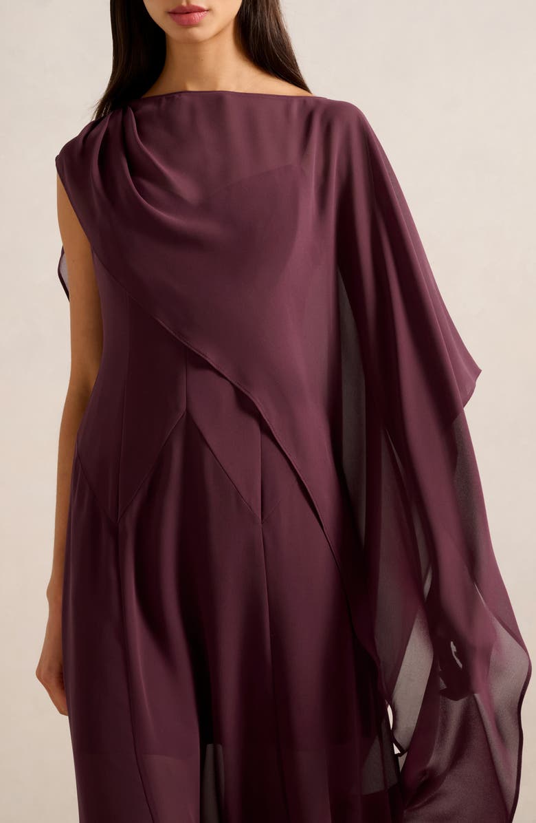 Ever New Honey Sheer Maxi Dress with Cape, Alternate, color, Imperial Port