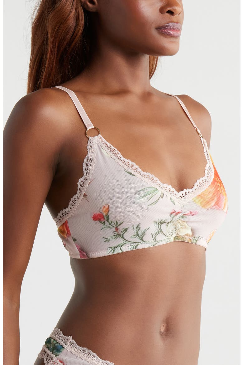 Lace Trim Stretch Mesh Bralette, Alternate, color, 3D FLORAL