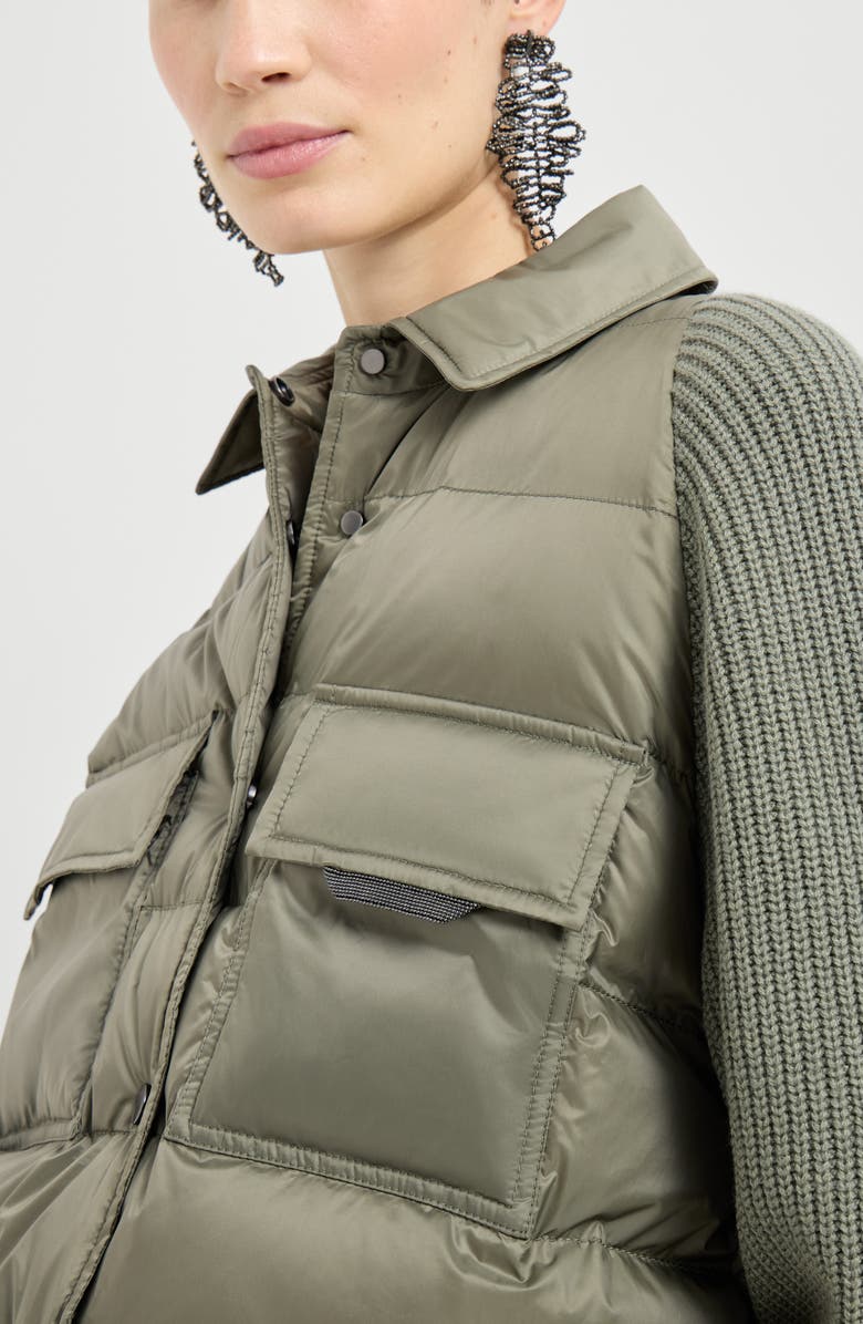 Brunello Cucinelli Nylon down jacket with monili, Alternate, color, Green