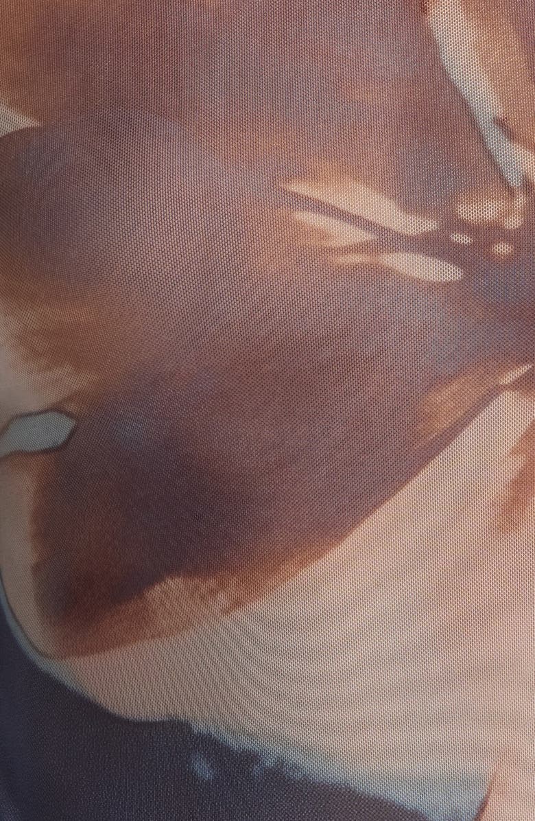 PacSun Orchid Print Long Sleeve Mesh T-Shirt, Alternate, color, Blue/ Brown Multi