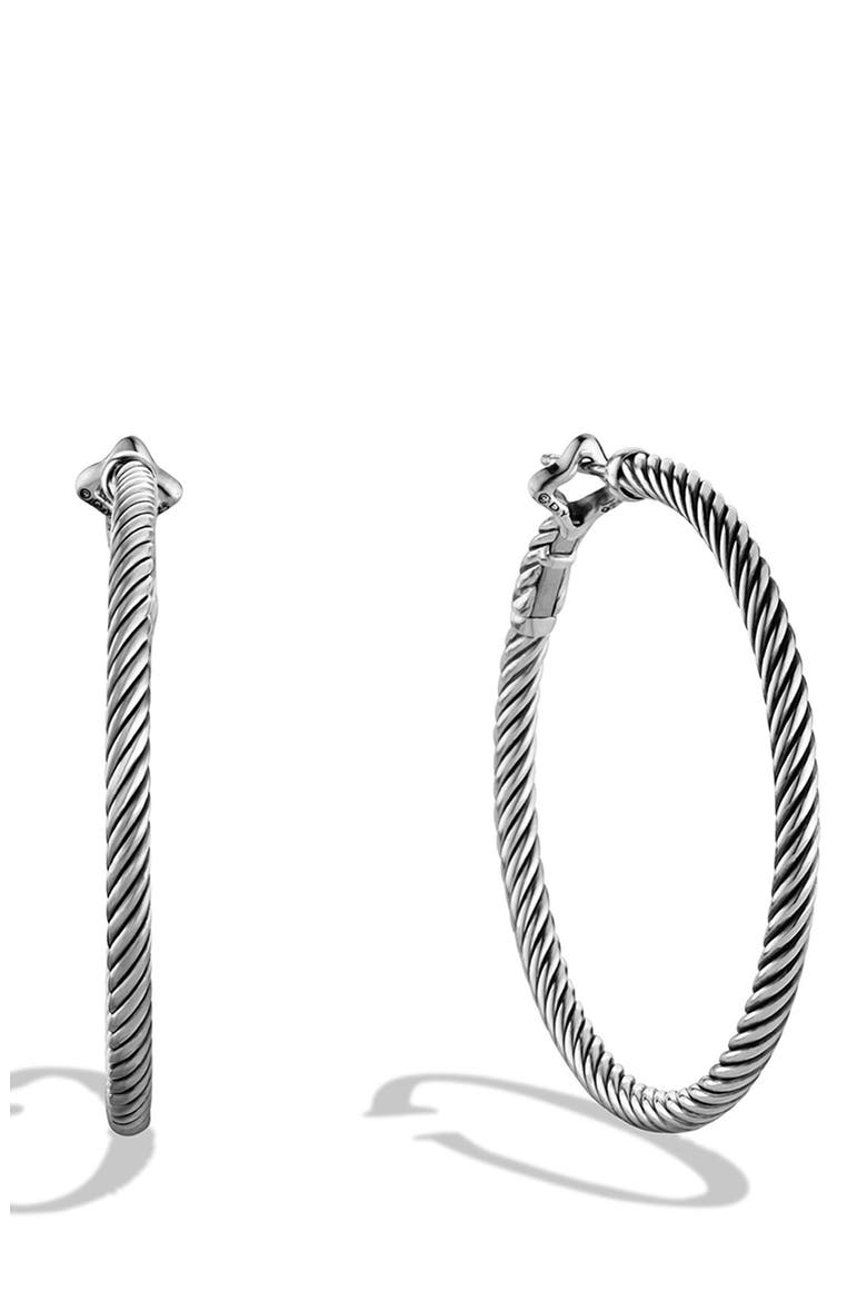 'Cable Classics' Large Hoop Earrings, Main, color, SILVER