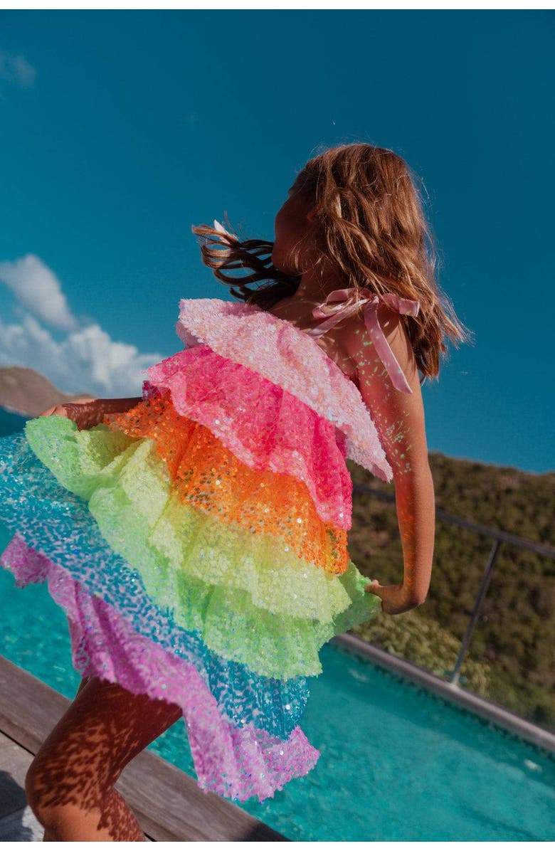 Lola + The Boys Neon Sequin Ruffle Dress, Alternate, color, Multicolor