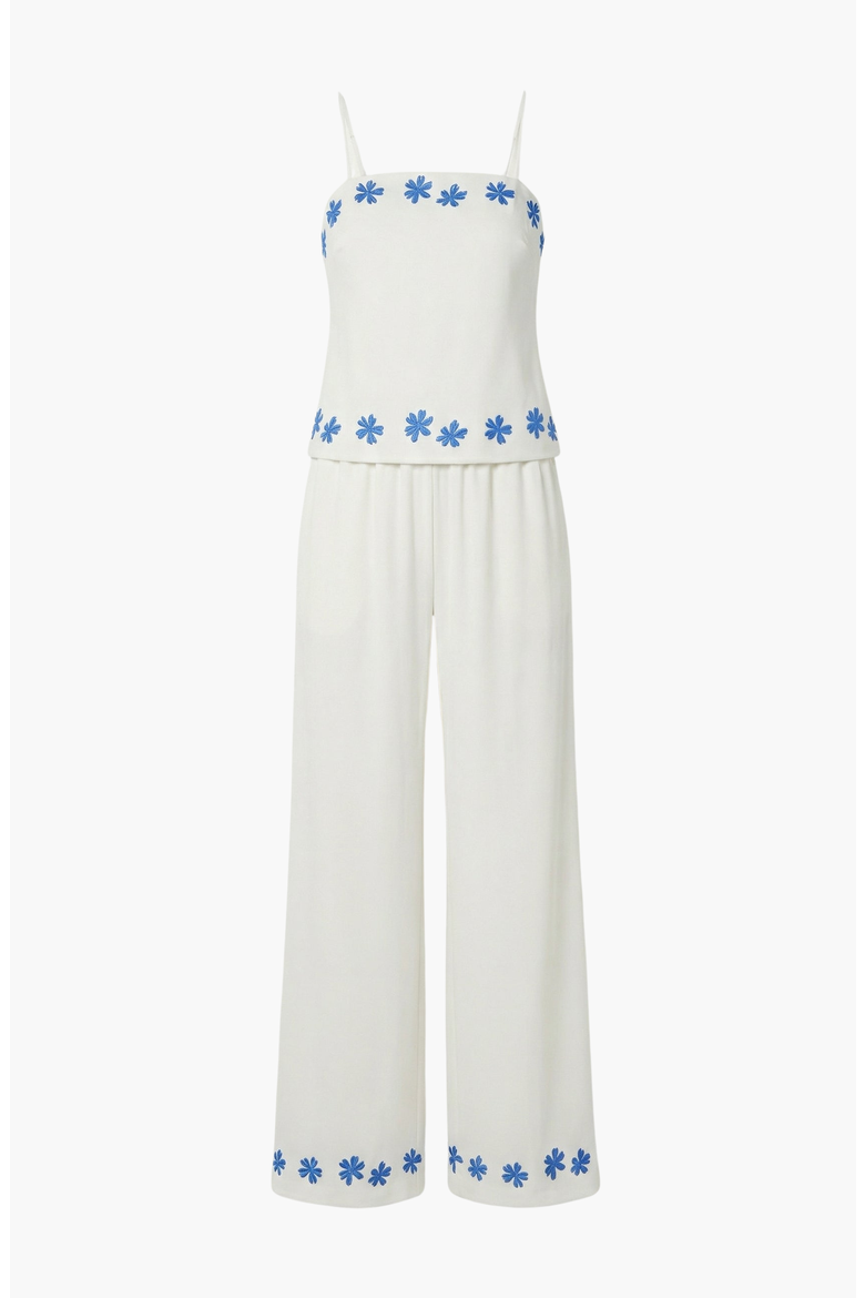 Embroidered Camisole and Wide-Leg Pant Set with Floral Hem, Alternate, color, White