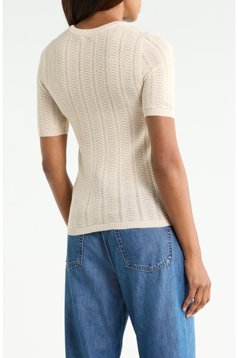 Francesca Pointelle Short Sleeve Merino Wool Sweater, Alternate, color, OATMEAL
