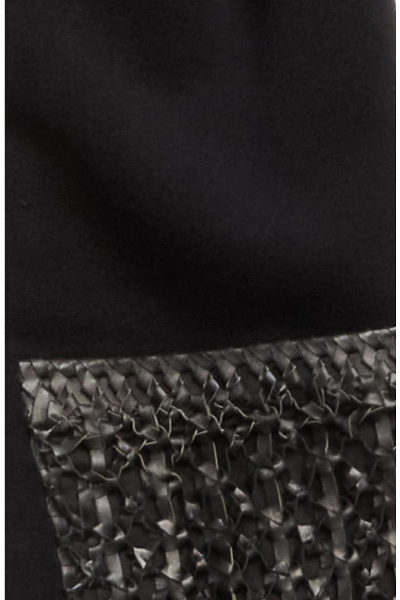 Wool & Cashmere Scarf with Macramé Leather Fringe, Alternate, color, BLACK
