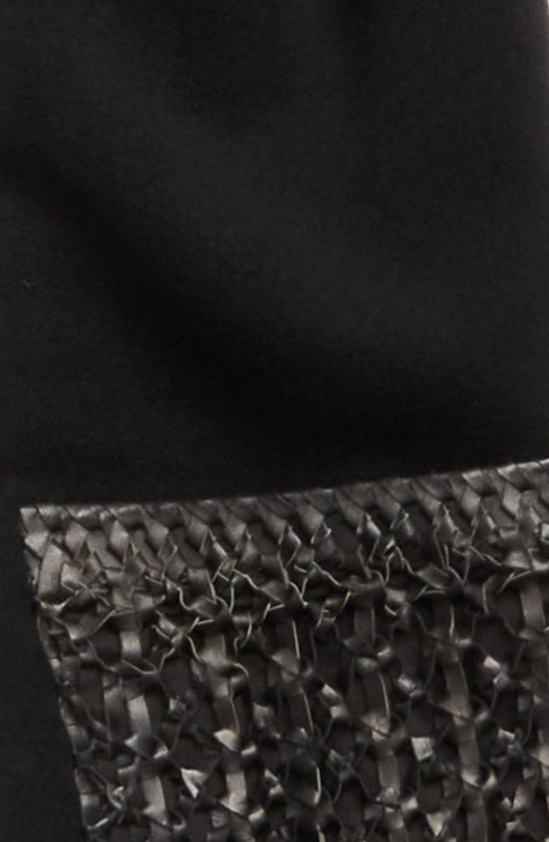 Lafayette 148 New York Wool & Cashmere Scarf with Macramé Leather Fringe, Alternate, color, Black