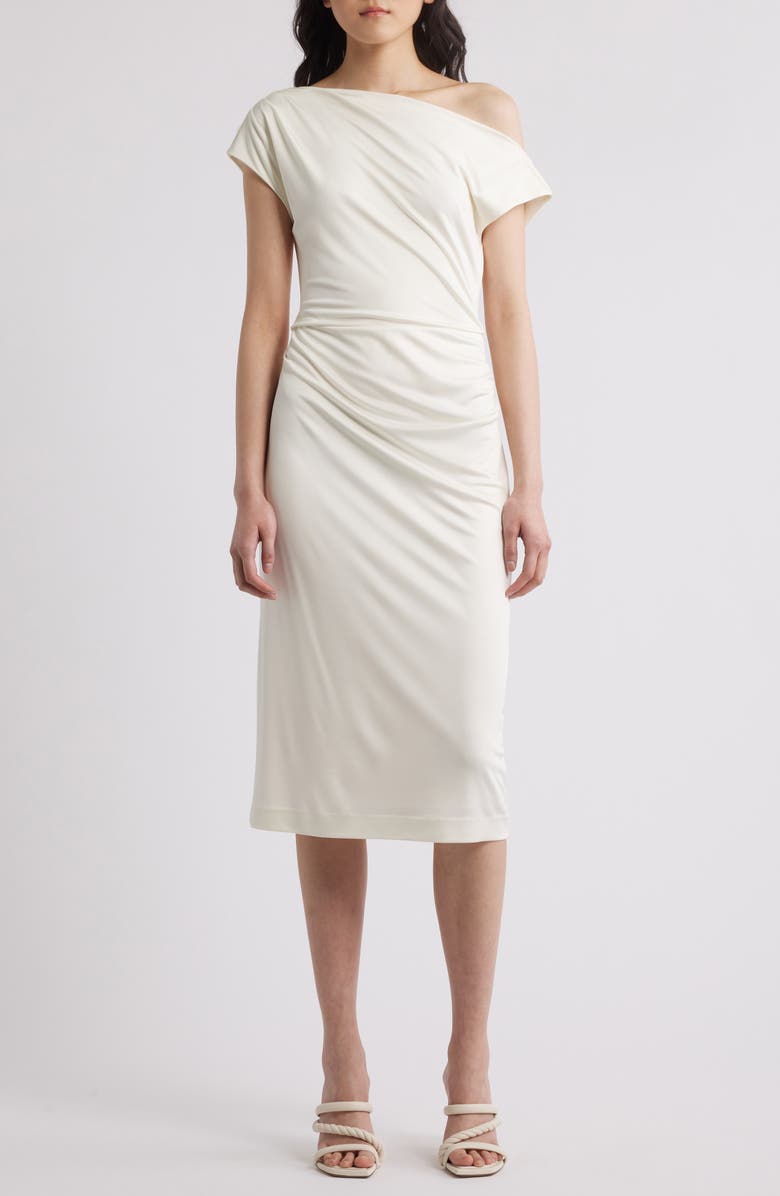 BOSS Asymmetric Sheath Dress, Main, color, Soft Cream