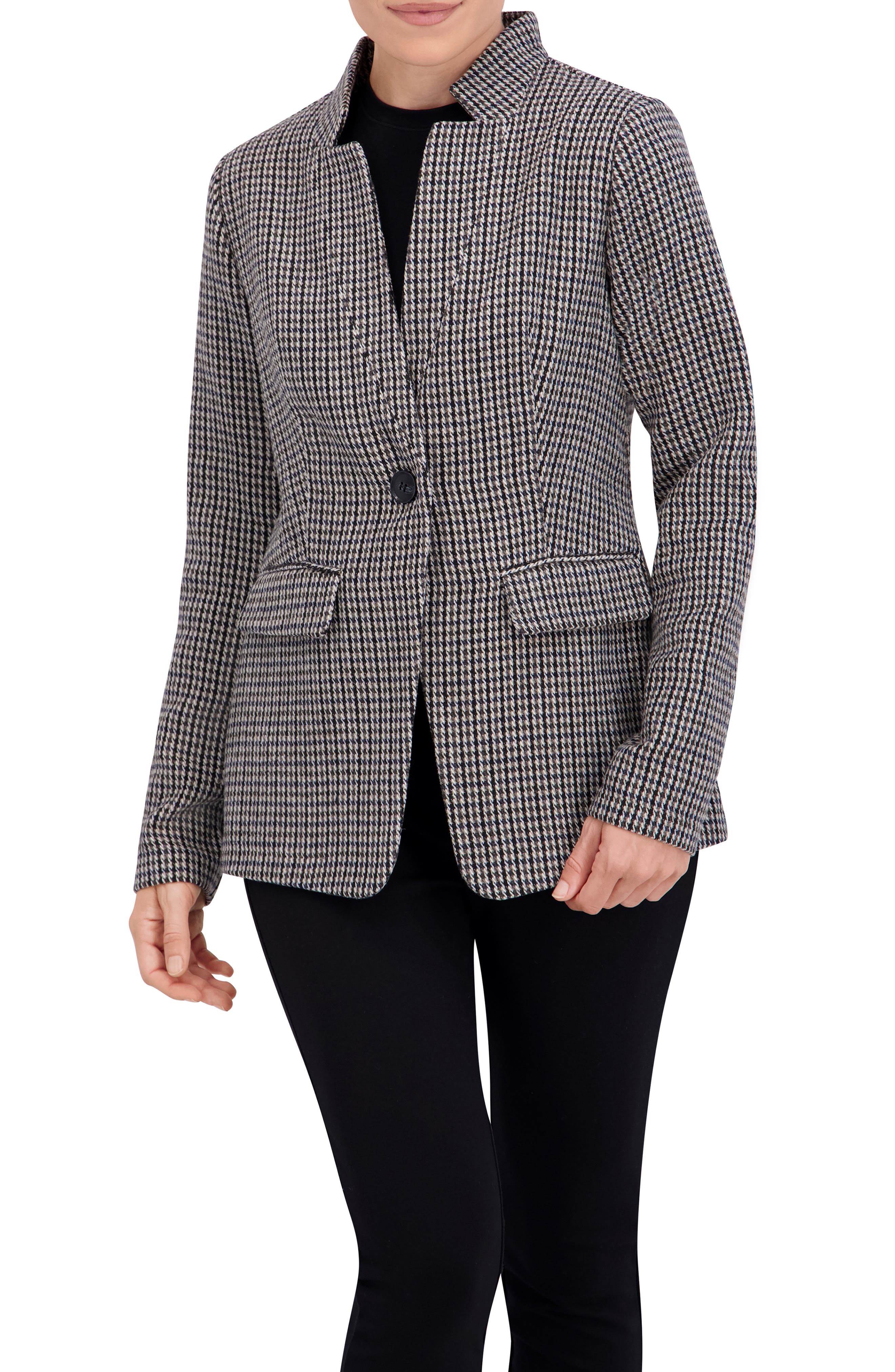 Ookie & Lala Houndstooth Inverted Notch Lapel Blazer (Women ...