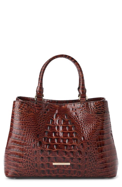 Small Denise Croc Embossed Leather Satchel