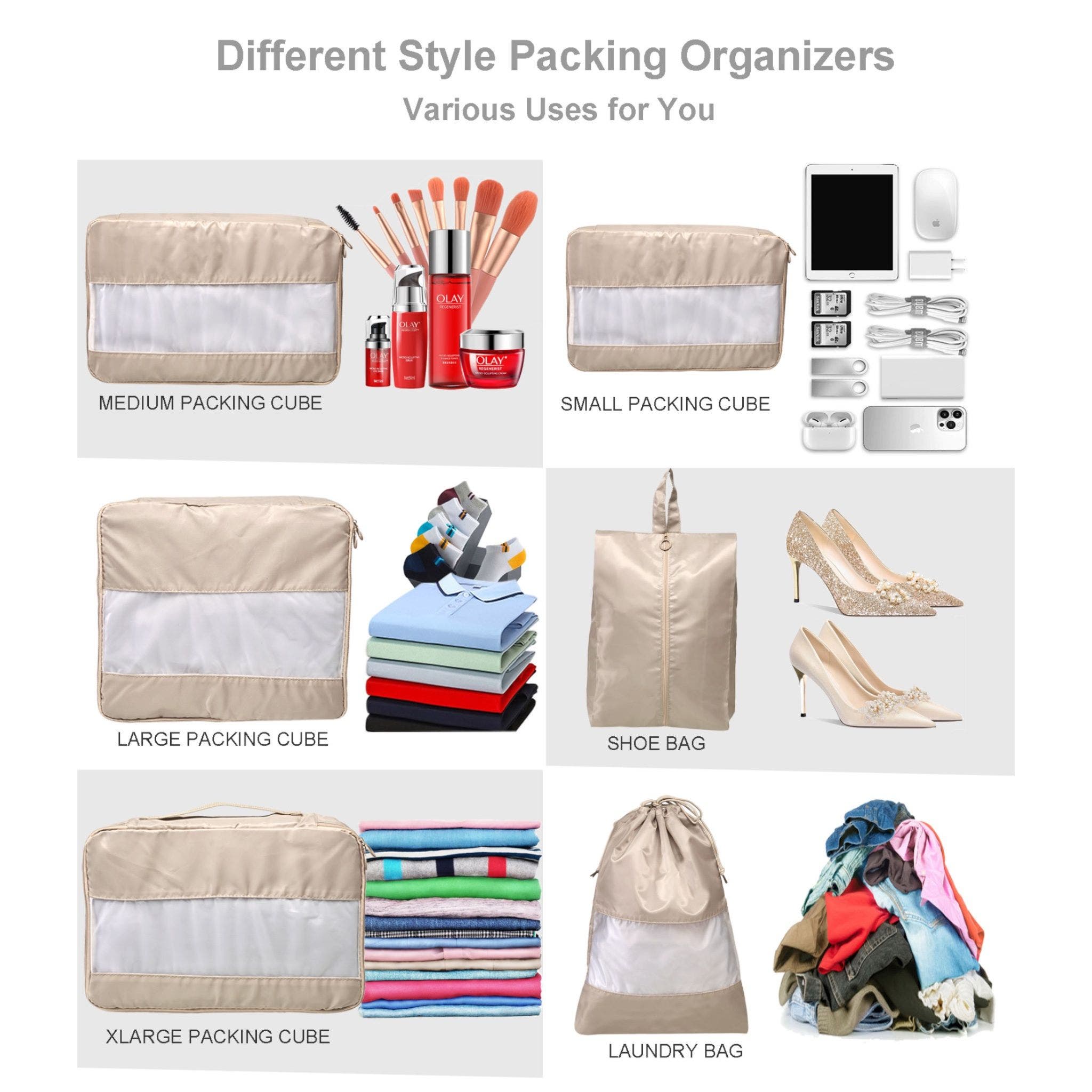 French Connection 6pc Packing Cube Travel Storage Set, Alternate, color, 