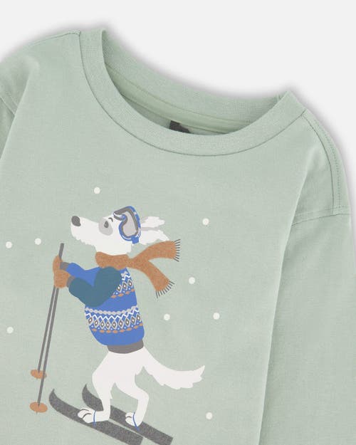 Deux Par Deux Long Sleeve Organic Cotton Jersey Tee In Green