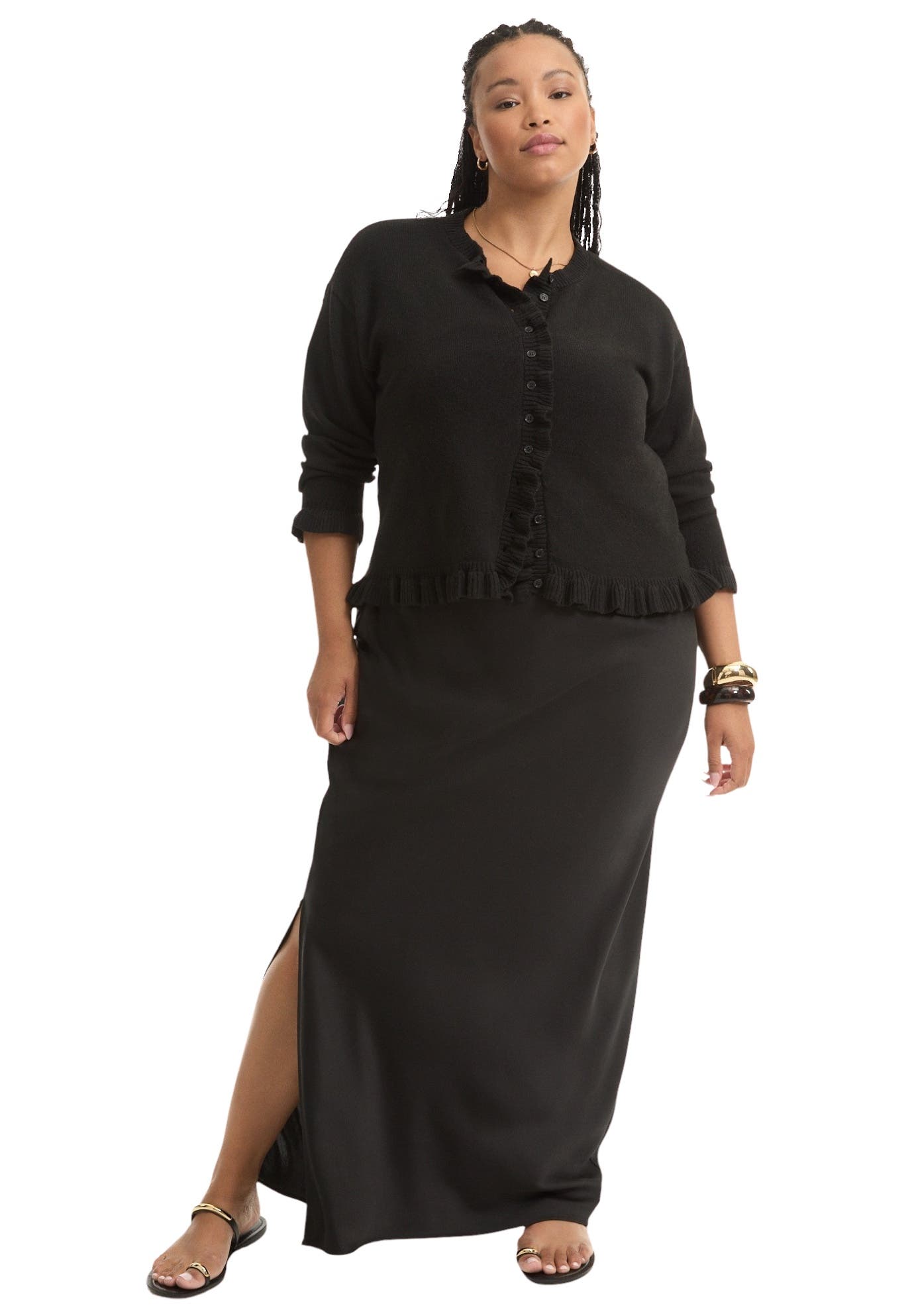 Ruffle Hem Buttoned Sweater