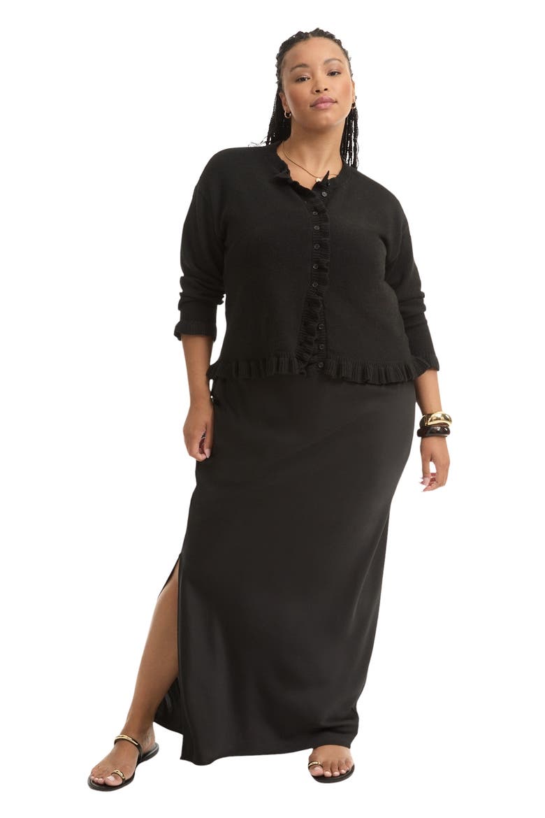 Ruffle Hem Buttoned Sweater, Main, color, BLACK ONYX