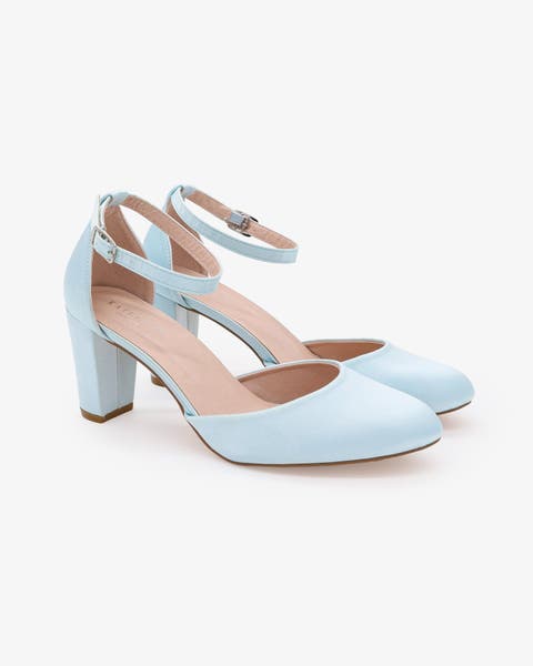 Sarah Satin Wedding Block Heel with Ankle Strap