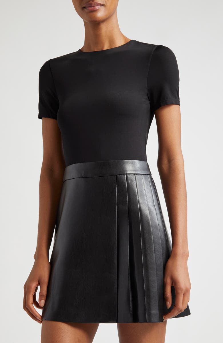 Alice + Olivia Chara Mixed Media Minidress, Alternate, color, Black