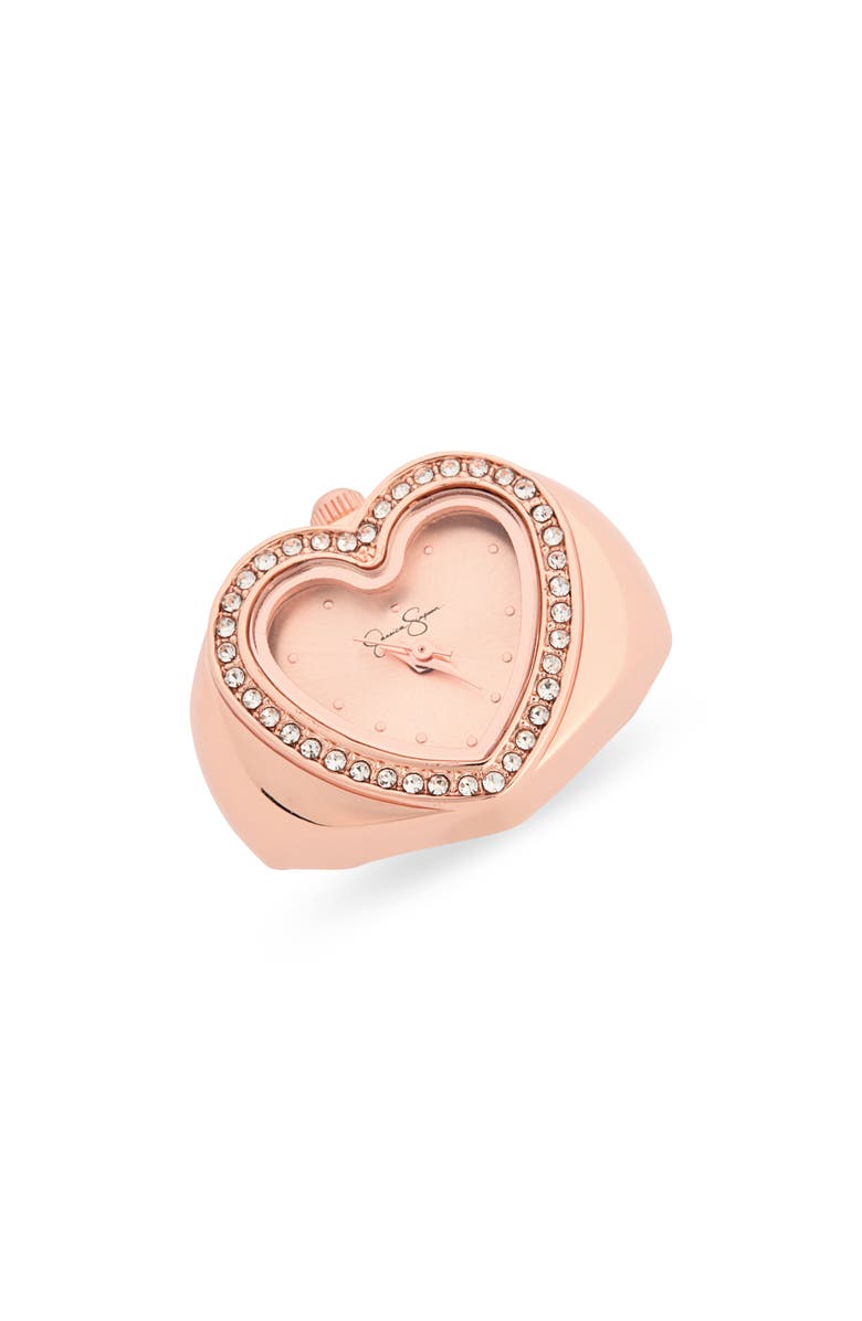 Jessica Simpson Crystal Heart Ring Watch, Main, color, Rose