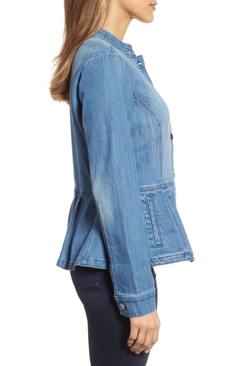 Peplum Denim Jacket, Alternate, color, MODERN WASH