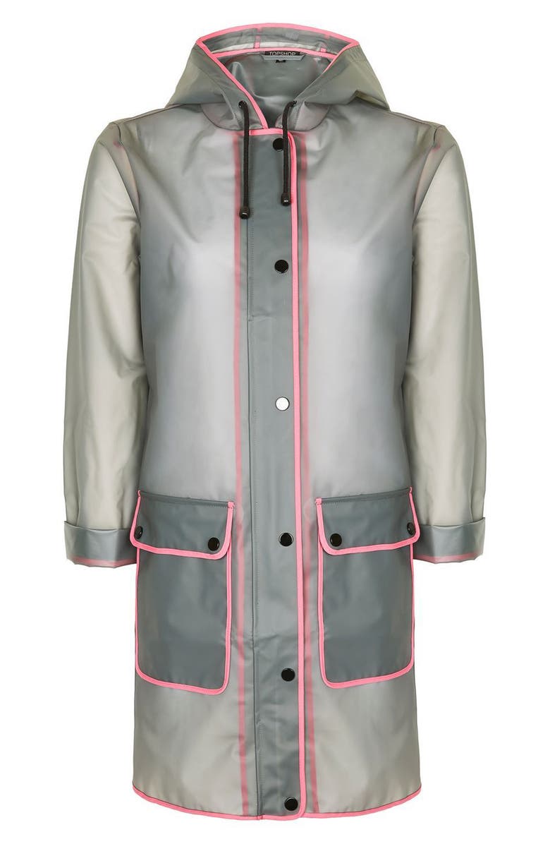 Topshop Piped Mac Rain Jacket, Alternate, color, 
