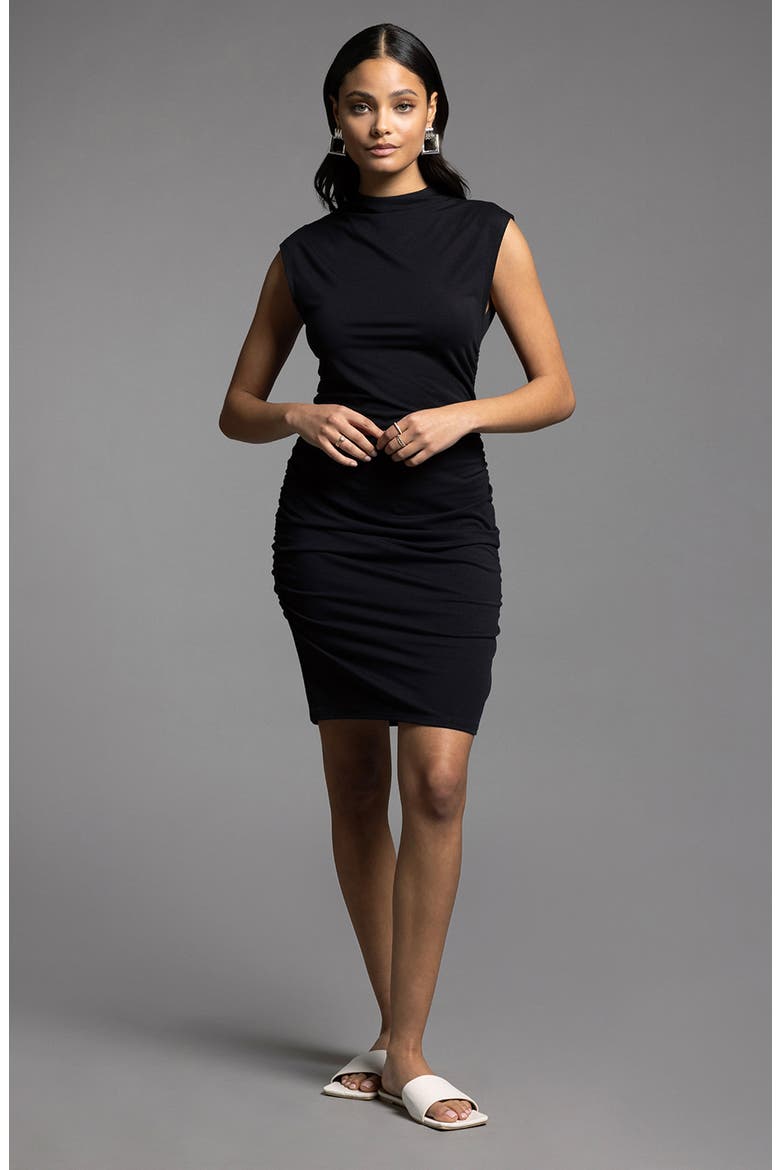 Bonnie Ruched Body-Con Dress, Alternate, color, BLACK