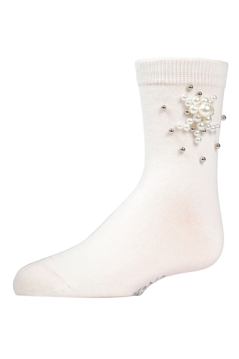 Pearl Burst Crew Socks, Main, color, Winter White