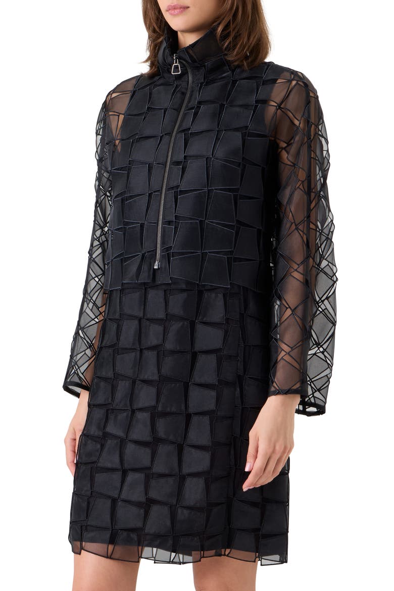 Mimi Trapezoid Organza Jacket, Alternate, color, BLACK