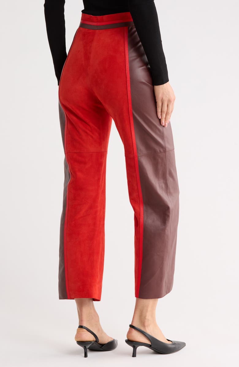 Longchamp Colorblock Mixed Media Pants, Alternate, color, Mahogany
