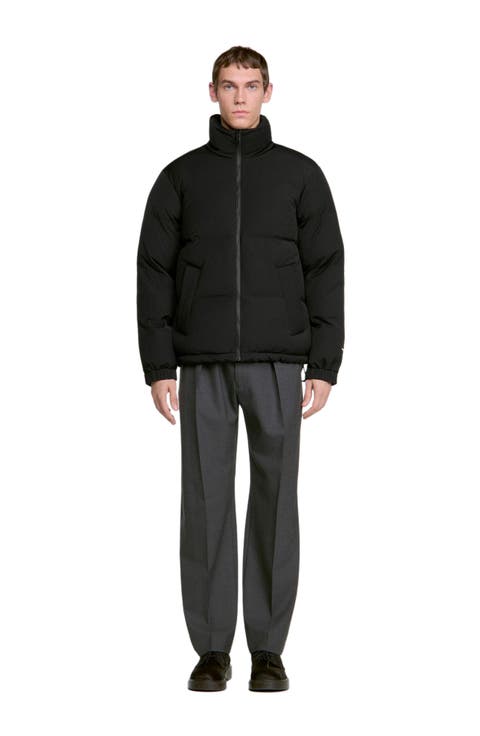 Zip-up tech fabric puffer jacket