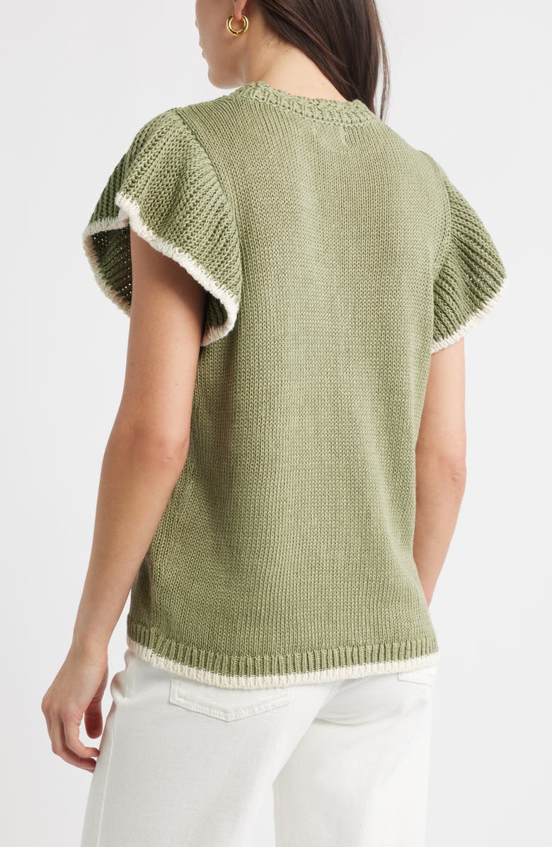 Caslon<sup>®</sup> Flutter Sleeve Linen & Cotton Sweater, Alternate, color, Olive Acorn