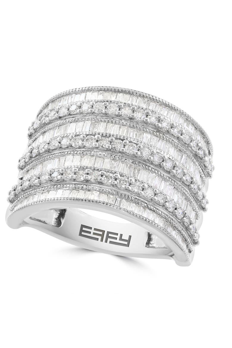 Multi-Row Pavé Diamond Statement Ring in 14K White Gold, Main, color, Hematite and FW Blush Pearl