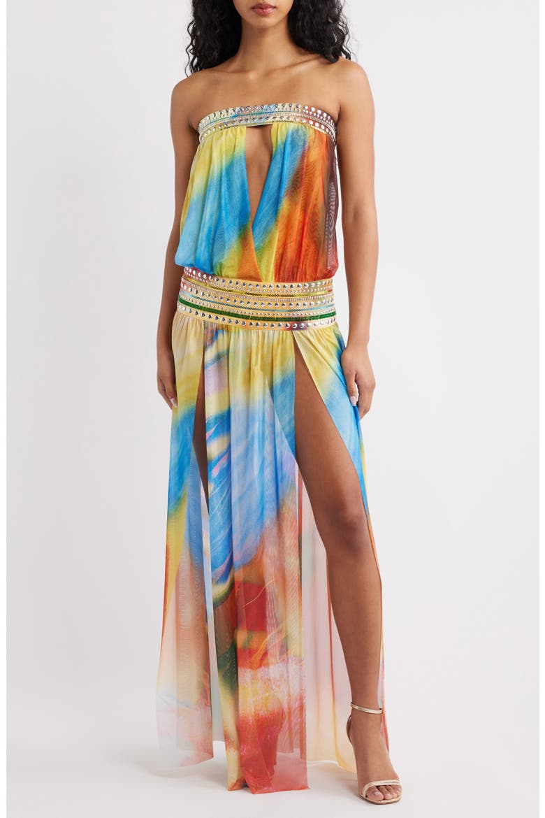 Jewel Band Sleeveless Maxi Dress, Main, color, BLUE MULTI